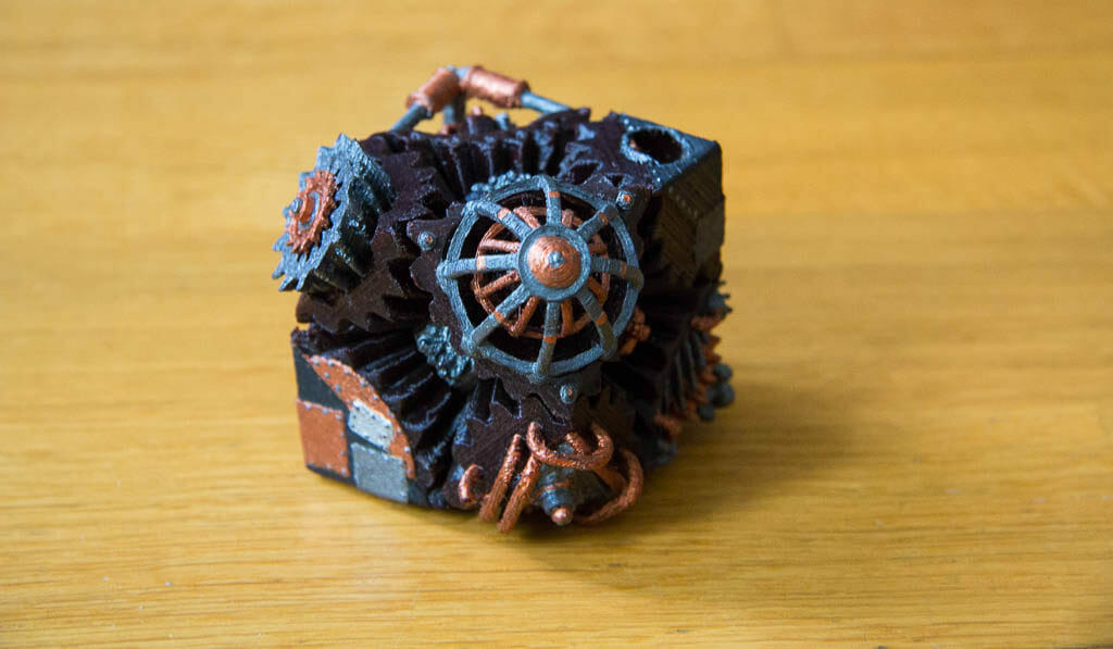 Printed steampunk cube with rotatable parts